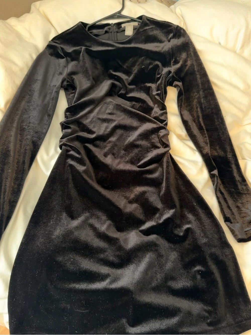 Black Velvet Long-Sleeve Ruched H&M Dress